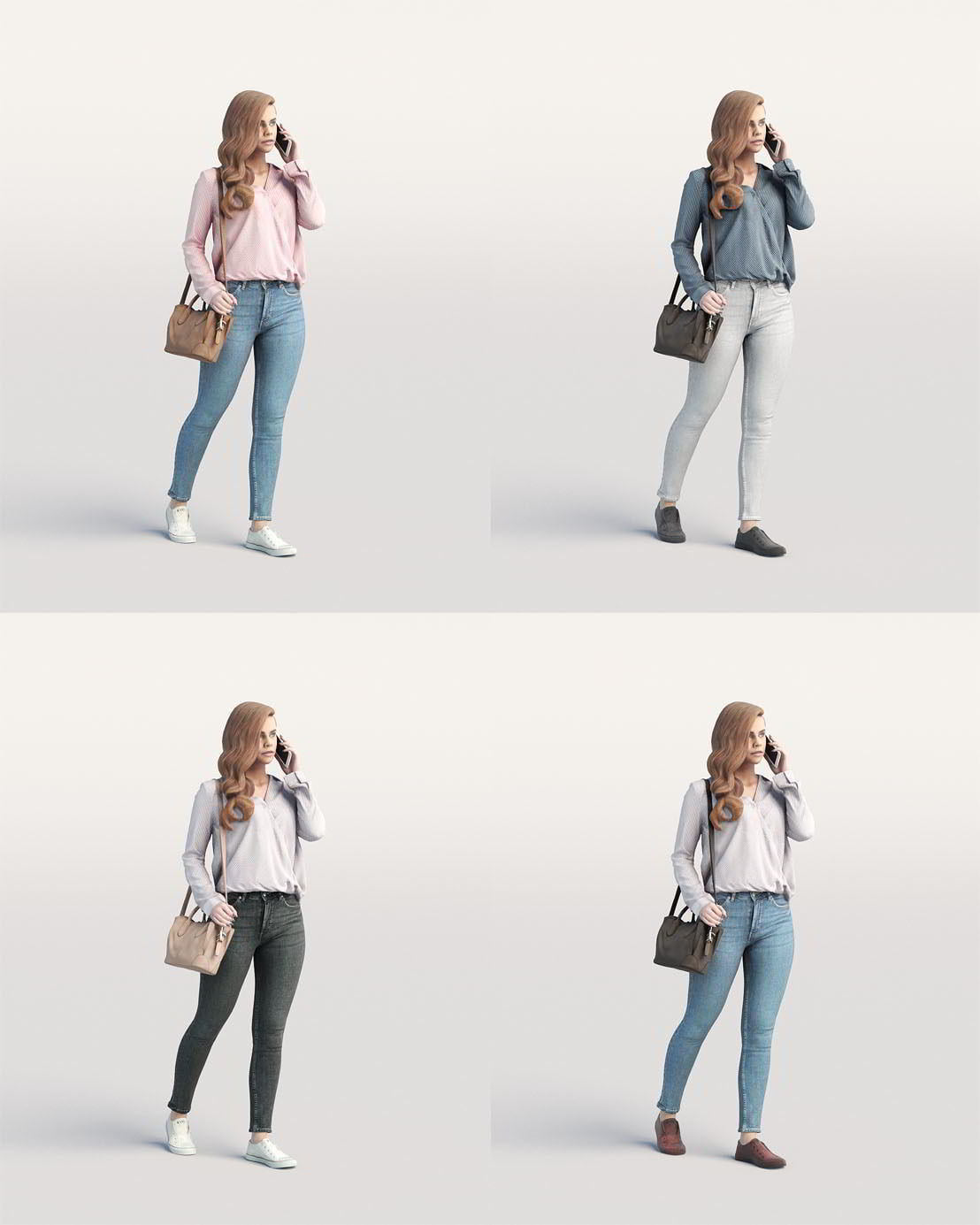 Humano Elegant Casual woman walking with a bag and phone