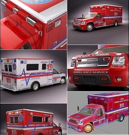 Turbosquid 3D Model Emergency Ambulance Truck 2in1 free download
