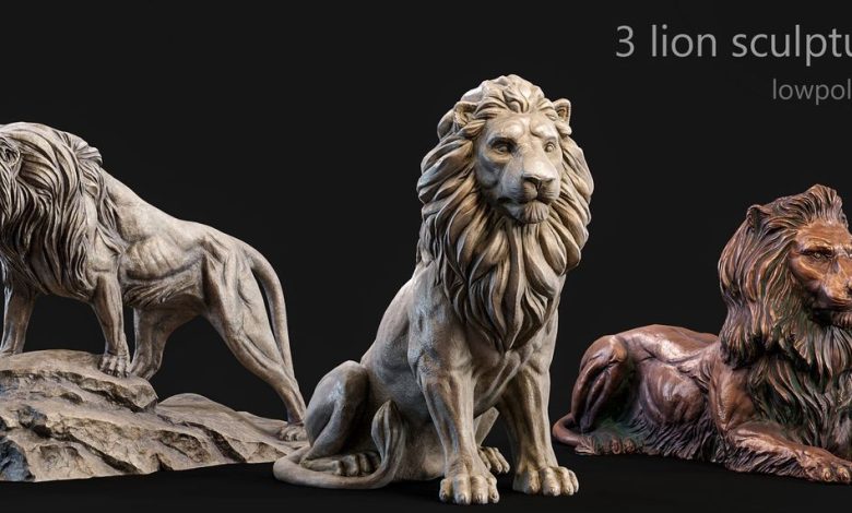 Cgtrader – 3 lions PBR lowpoly models collection