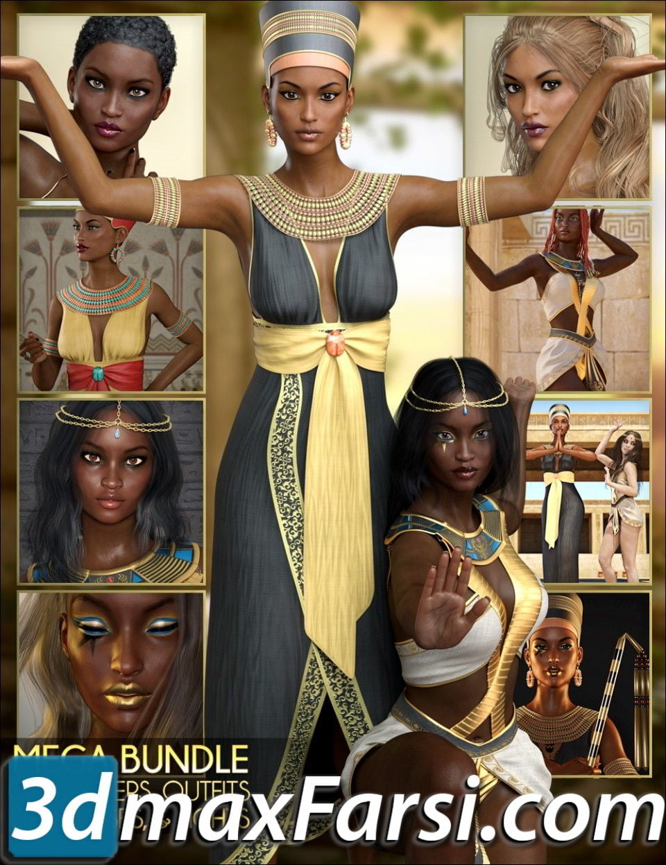 Daz3d, Egyptian MEGA Bundle – Characters, Outfits, Hair, Poses and Lights download free
