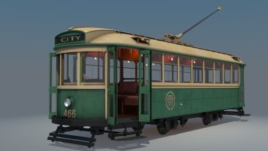 TURBOSQUID – X-1 CLASS TRAM NO. 466 AND LOCOMOTIVE TRAIN WITH WAGON free download
