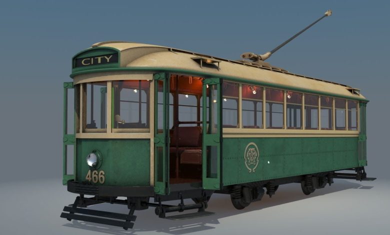 TURBOSQUID – X-1 CLASS TRAM NO. 466 AND LOCOMOTIVE TRAIN WITH WAGON free download
