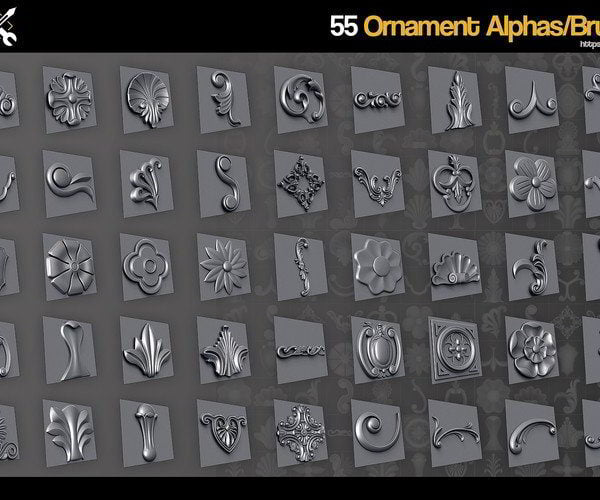 ZBrush/SP – 55 Ornament Brushes/Alphas – Vol.2