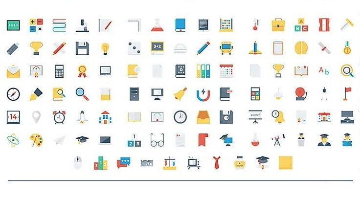 100 Educational icons (Flat pack, paper, linear) free download