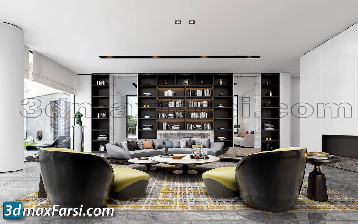 Living room modern furniture 3d model 1
