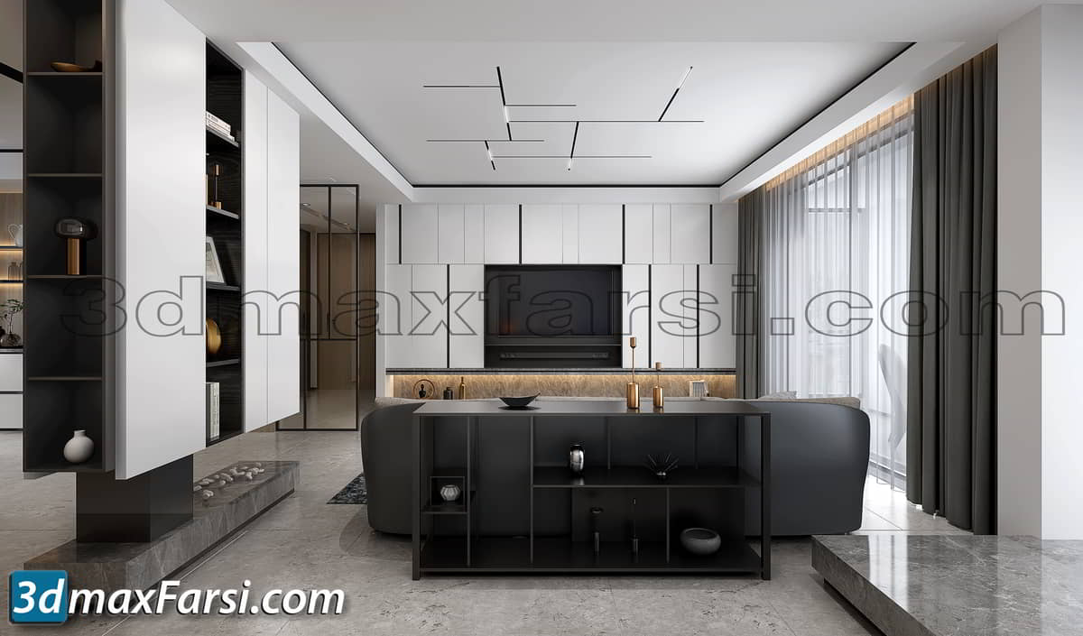 Living room modern furniture 3d model 6