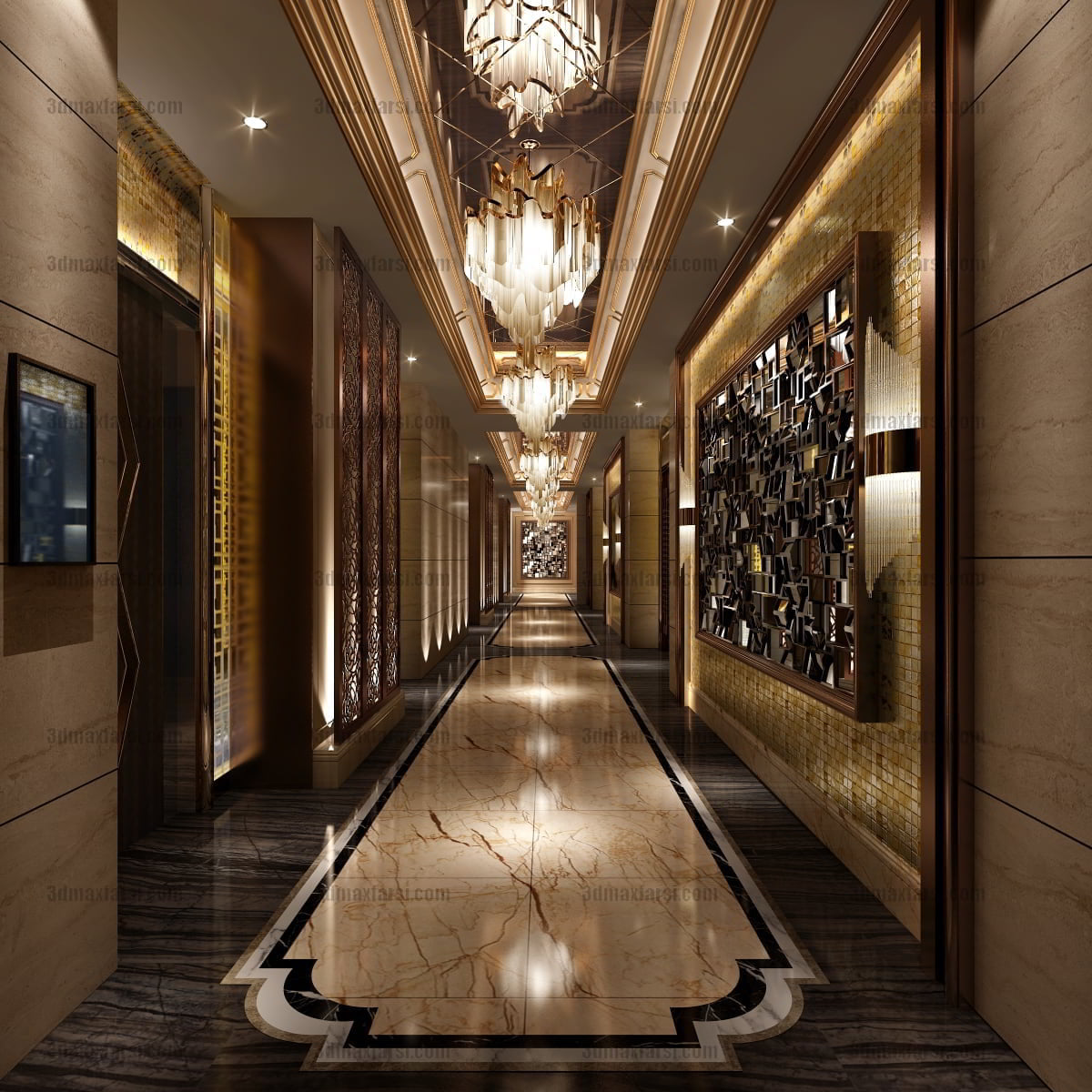 3d model Corridor, elevator, Lobby 14