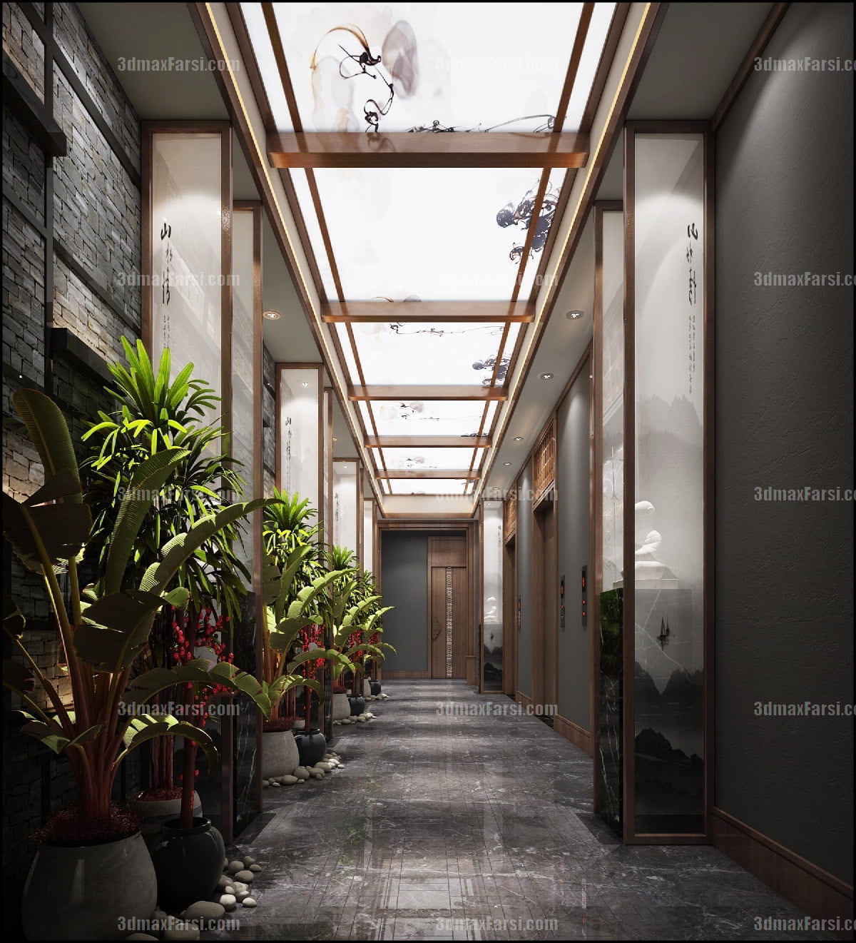 3D scene Corridor elevator interior 2