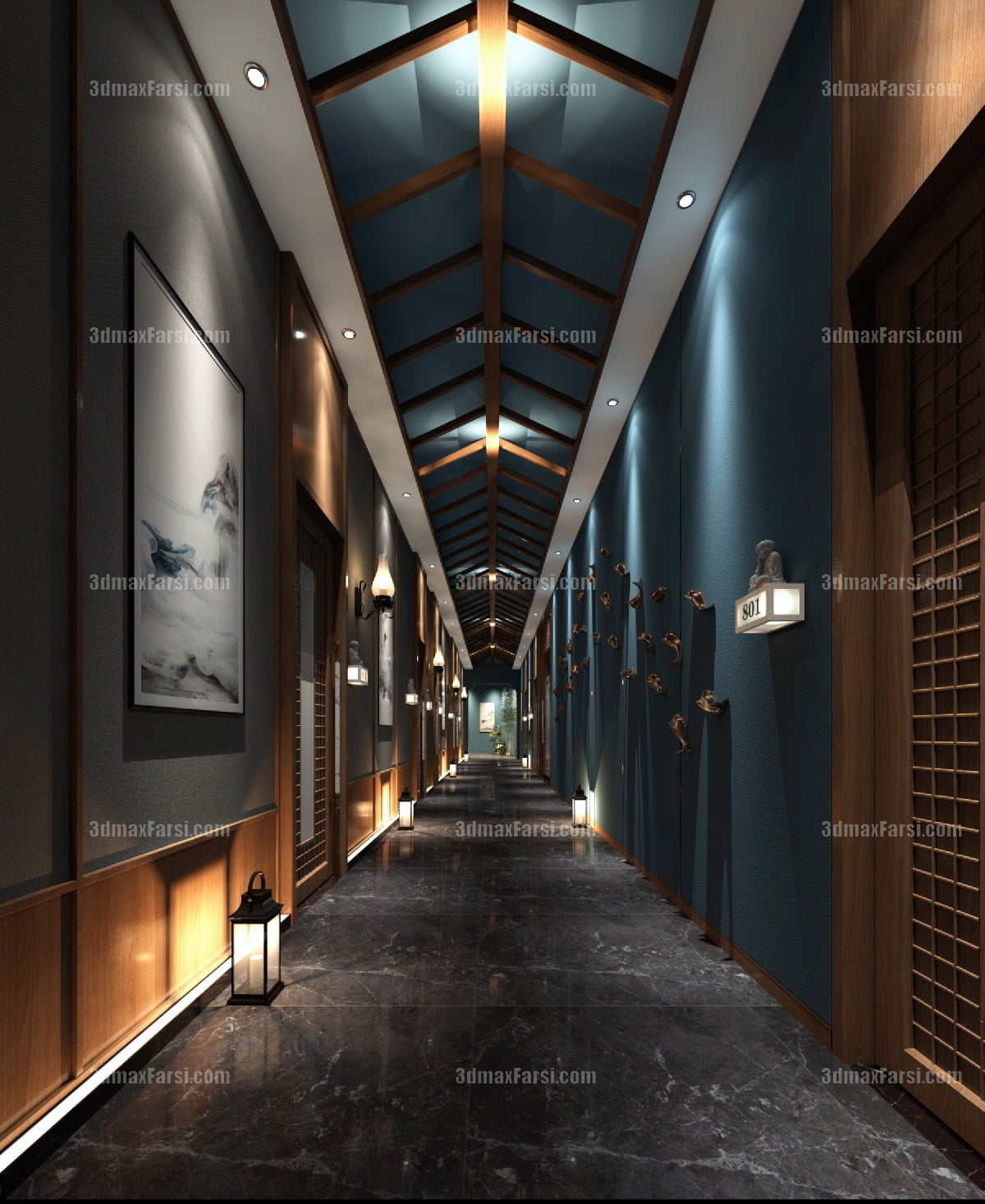 3D scene Corridor elevator interior 66
