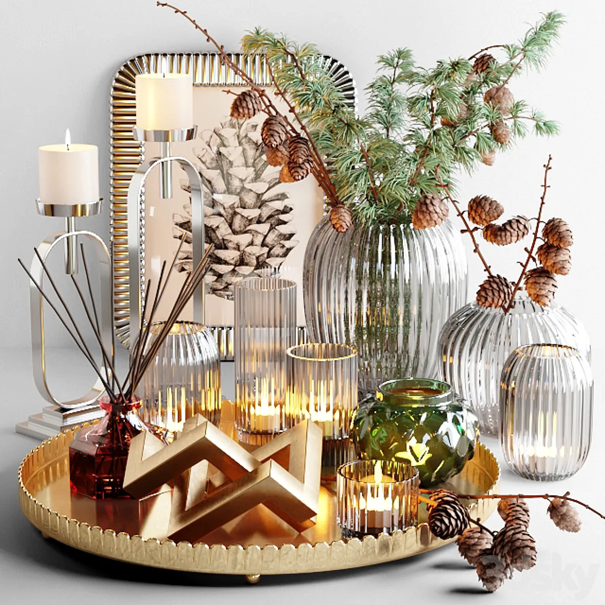 3dsky - Decorative set with larch branch and candles
