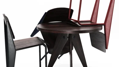 Jean Prouvé Gueridon Models Sets - Table + Chair - 3D model