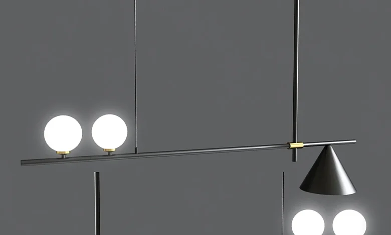 Mid Century Modern 3 Light Chandelier With Cone - Pendant light - 3D model