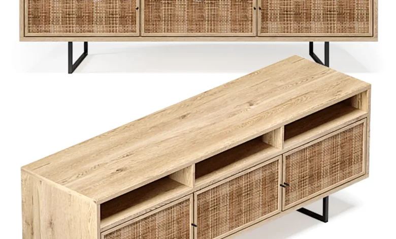 Natural Cane Media Console - Sideboard & Chest of drawer - 3D model