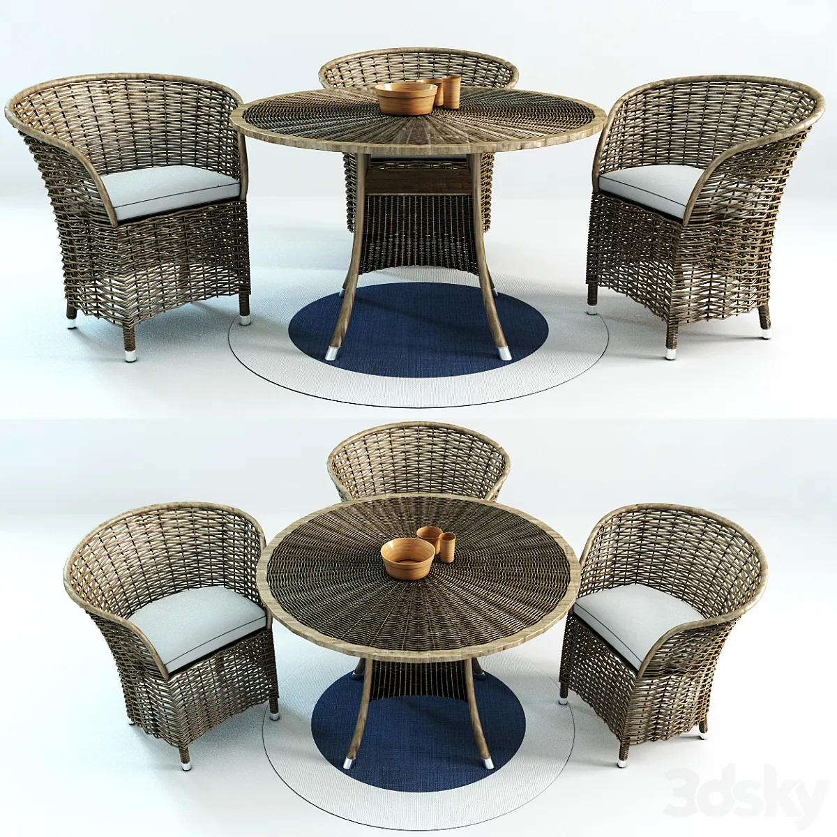 Patio Wicker - Table + Chair - 3D model
