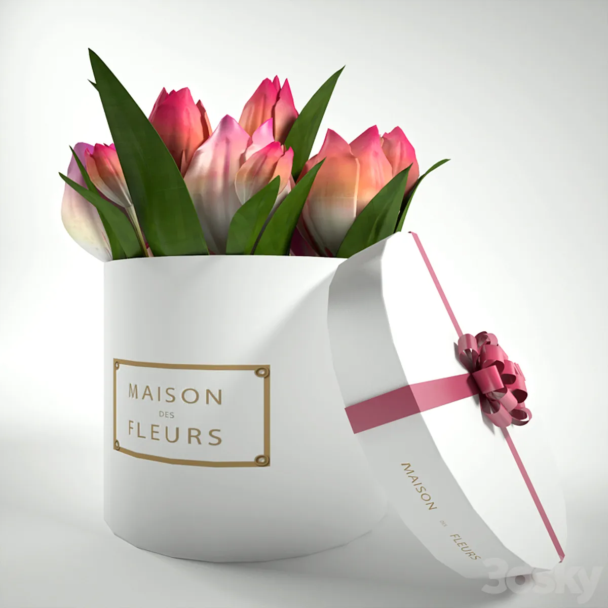 3dsky - Tulips in a gift box - Bouquet - 3D model