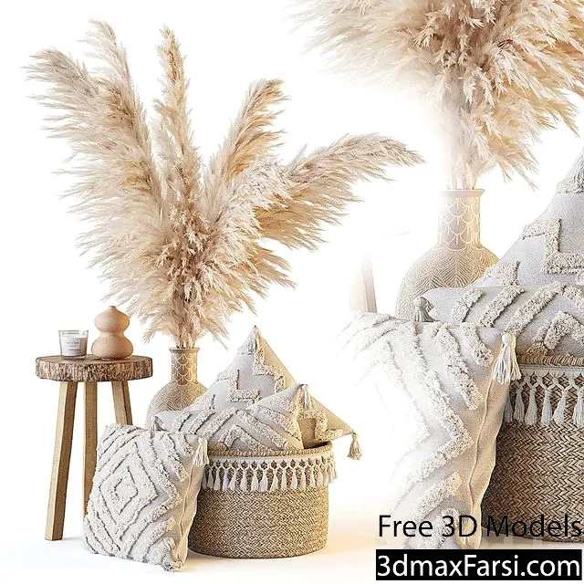 3dsky – Decorative set with pillows and pampas 3d models download