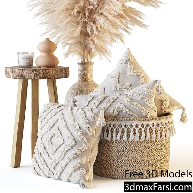 3dsky – Decorative set with pillows and pampas 3d models