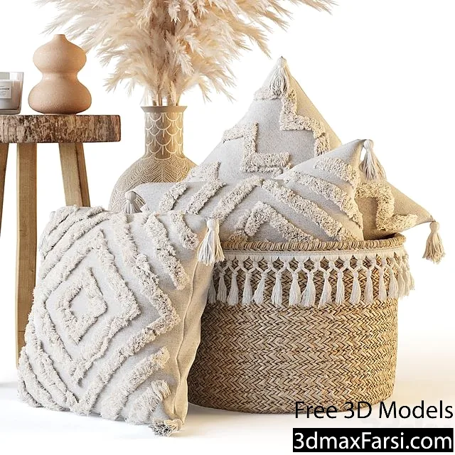 3dsky – Decorative set with pillows and pampas free