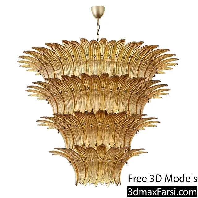 3dsky – Large Palmette Chandelier Four Tiers Murano amber in the Style of Barovier