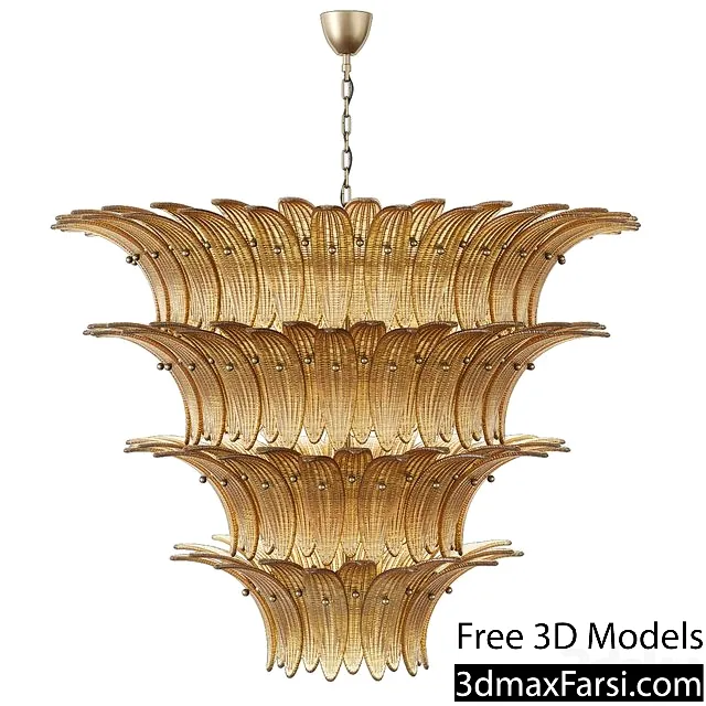 3dsky – Large Palmette Chandelier Four Tiers Murano amber in the Style of Barovier free