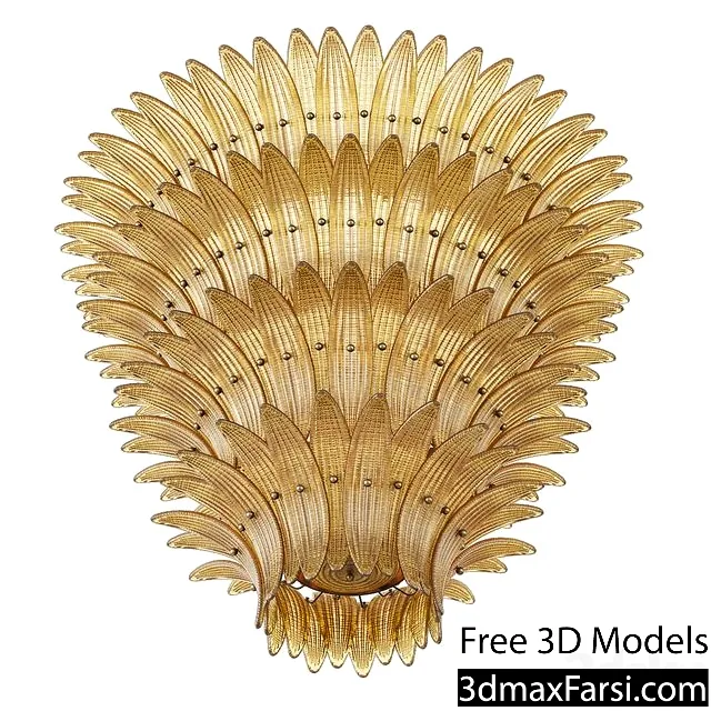 3dsky – Large Palmette Chandelier Four Tiers Murano amber in the Style of Barovier 3d
