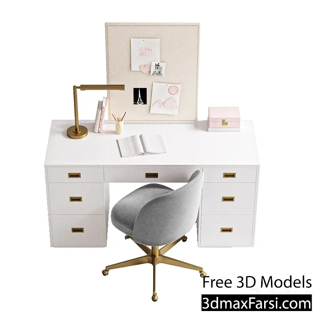 3dsky – RH AVALON STORAGE DESK ALESSA UPHOLSTERED DESK CHAIR 3d models download