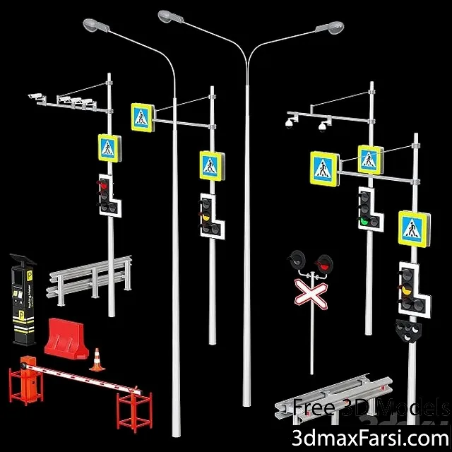 3dsky – Road elements. Fences, traffic lights, cameras, parking meters 3d models download free