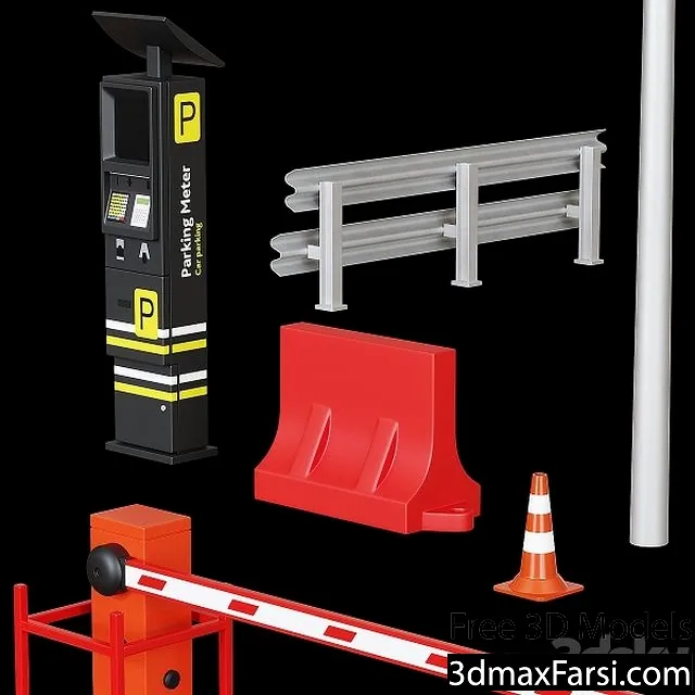 3dsky – Road elements. Fences, traffic lights, cameras, parking meters 3d models