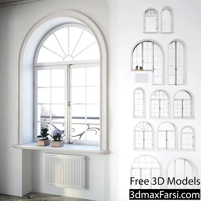 3dsky – Set classical arched windows with decor 3d models download