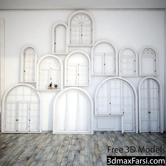 3dsky – Set classical arched windows with decor 3d models download free