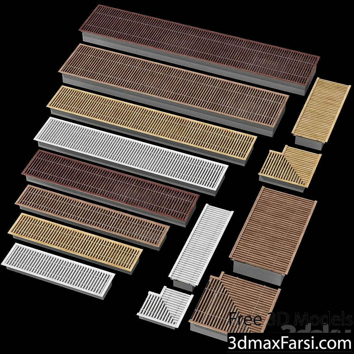 Underfloor recessed convector heating radiator (20 models, 6 wood materials)