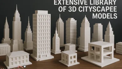 Extensive library of 3D cityscape models