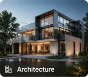 Architecture 3d models: Buildings, doors, windows, outdoor and landscape assets.