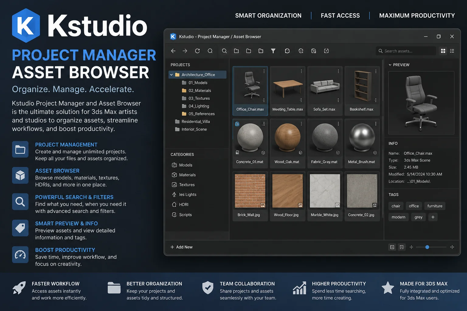 KStudio Project Manager for 3ds Max v4.00.70 Download – The Ultimate AI Asset Organizer